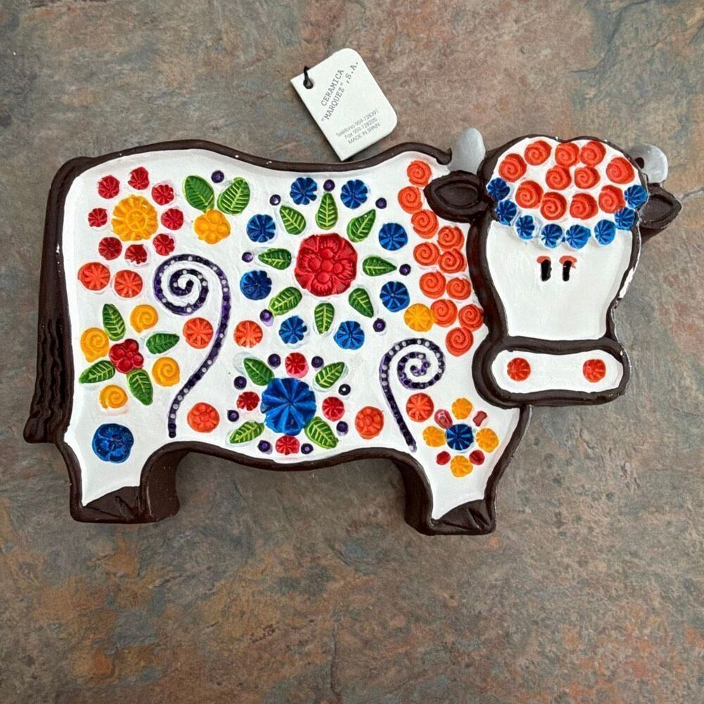 Marquez Spanish Ceramic Cow Colorful Wall Art Made in Spain Day of the Dead